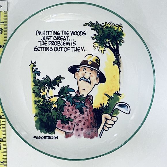 Lot of 2 Finkstrom Golf Humor 6.5" Dessert/Salad/Appetizer Plate Cartoon - Picture 2 of 5